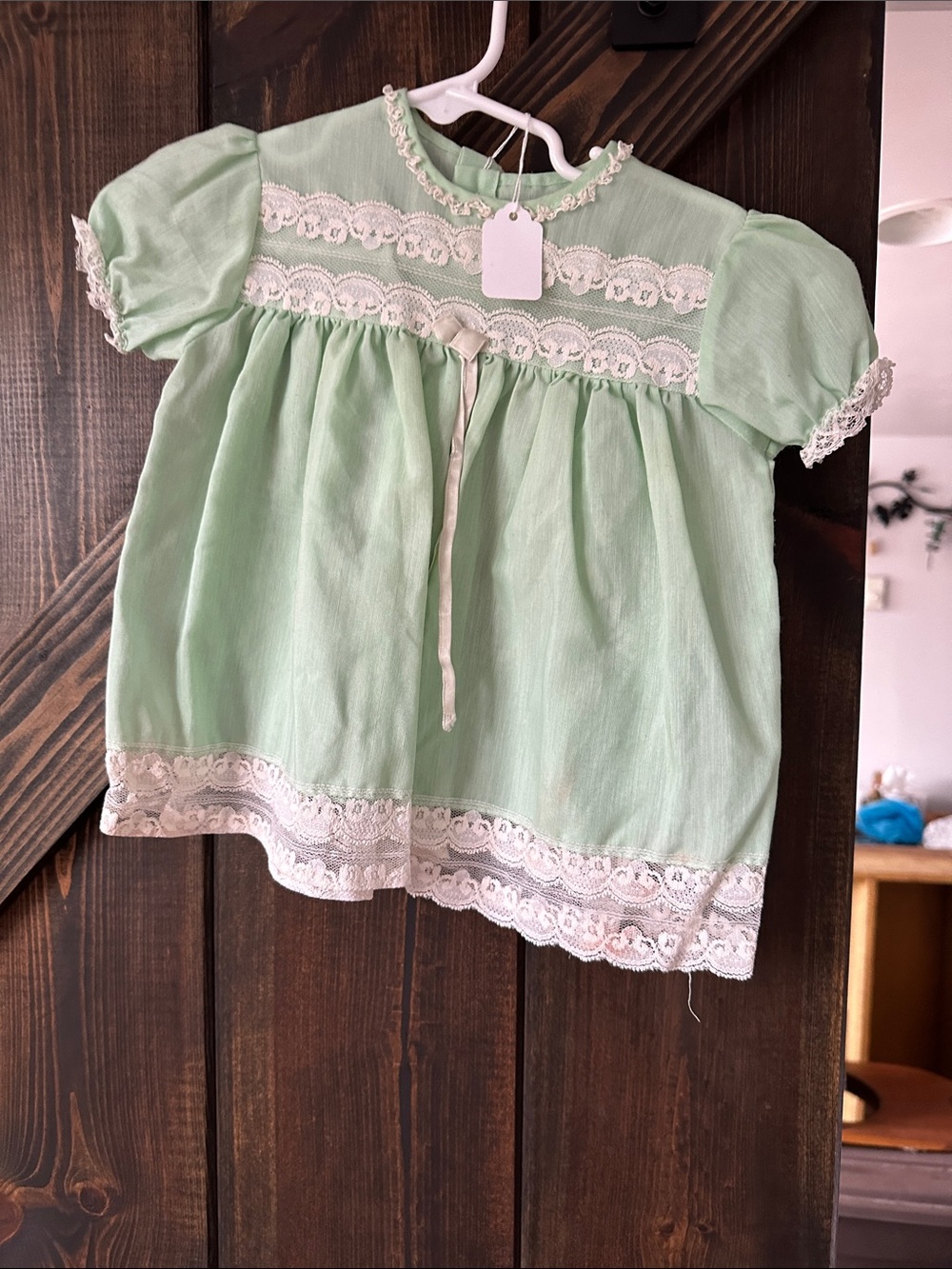 Girls' Mint Lace-Trim Short Sleeve Dress Top